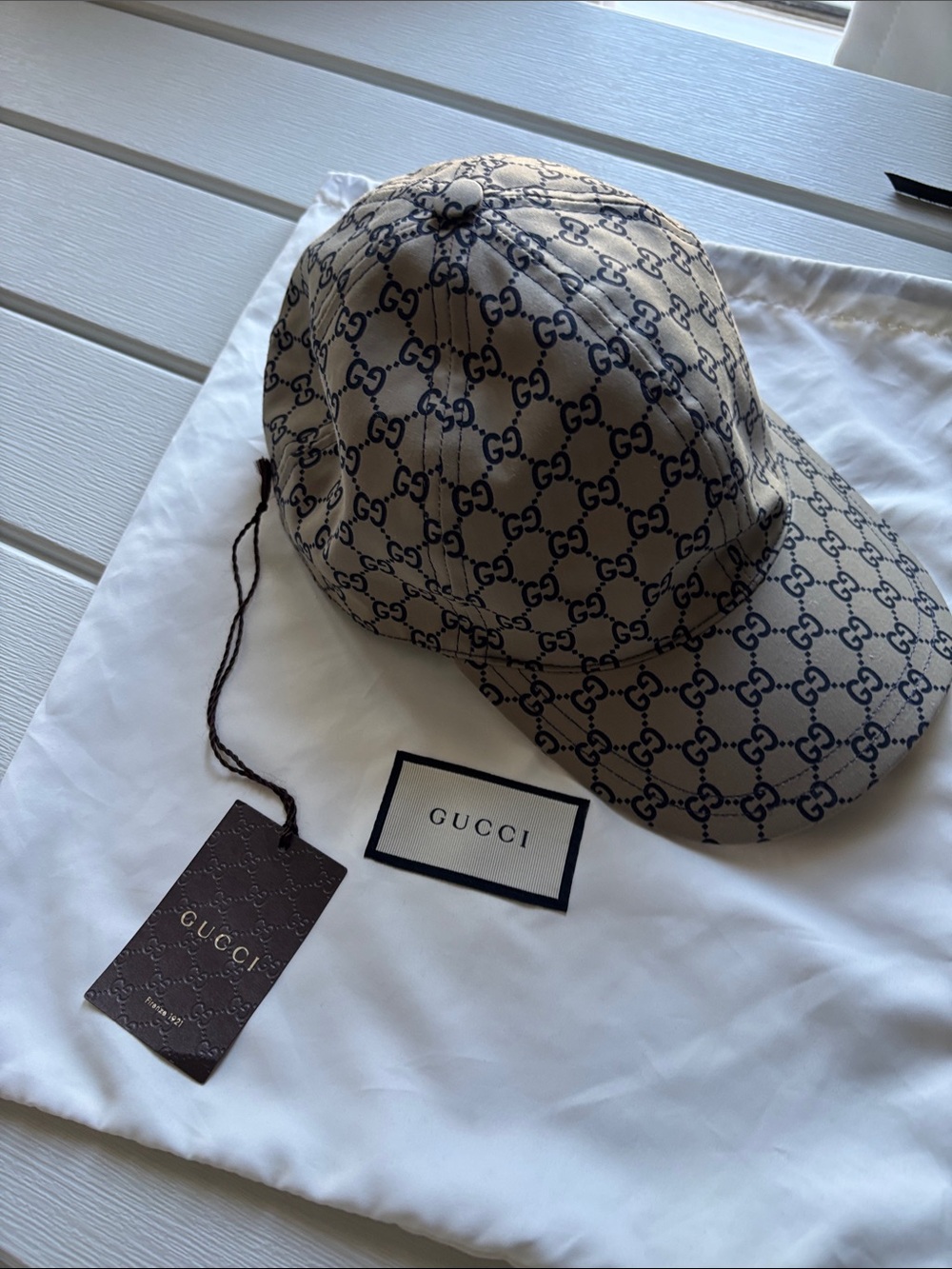 Gucci Beige and Navy Monogram Baseball Cap